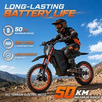 Moto électrique 3000W, batterie au lithium 60V 27Ah, 3 vitesses, vitesse maximale 70KM/H, frein hydraulique, autonomie 50KM, moto tout-terrain électrique