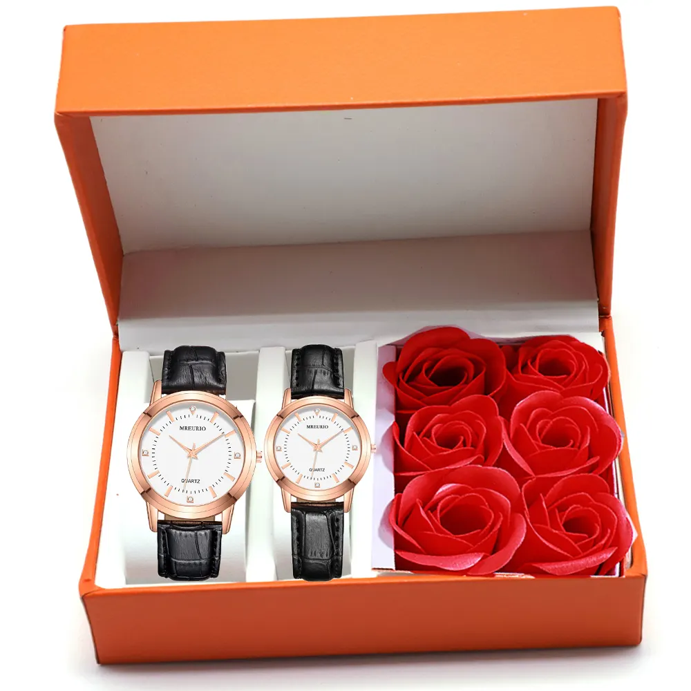 Luxus Paar Uhren set Liebe Frauen und Männer Unisex Damen Leder Uhren armband Quarz Paar Uhren und Box Rose