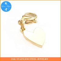 Clip coeur en acier inoxydable sur breloque couleur or 9*8*1mm, fermoir 10mm