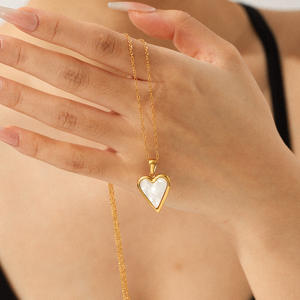 MW 18K 골드 방수 도금 보석 간단한 스테인레스 스틸 상감 하트 쉘 씨앗 연인 펜던트 목걸이 여성용 선물 - Product Image 1