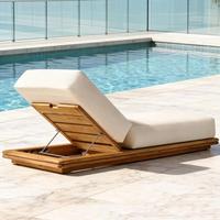 Chaise longue d'extérieur en teck durable, lit de piscine, design scandinave écologique, chaise de plage rembourrée imperméable, utilisation hôtelière