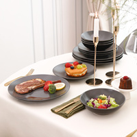 16 Pc Gris Foncé Moderne Glaçure Réactive Grès Ensemble Populaire Vente Chaude Cuisine Bols Assiettes En Céramique Tasse À Café Ensembles De Vaisselle