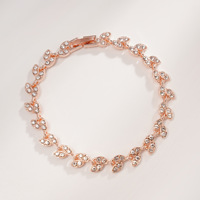 Bracelet pour femme avec feuilles scintillantes et cristaux, plaqué or, or rose, argent, avec strass, accessoire de mode quotidien