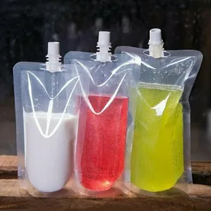 Portable Juicy Drink Bags Upgraded Stand Up Drink Container Plastic Reclosable Zipper Drink Pouches