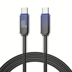 สายชาร์จโทรศัพท์แบบใส 1 เมตร 2 เมตร สายถักไนลอนใส ชนิด Type C PD 60W C-C ชาร์จเร็ว - Product Image 1