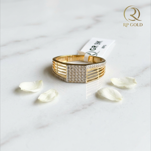 Stylish 24K <b>Gold</b> Men's <b>Cocktail</b> <b>Ring</b> with Layered Band Design Square Centerpiece Modern Luxury Engagement Gift Party Daily Wear - Product Image 2