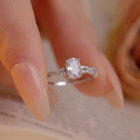Bague de fiançailles Halo très vendue, classique, en zircon en forme d'œuf, en argent sterling 925, pour femmes