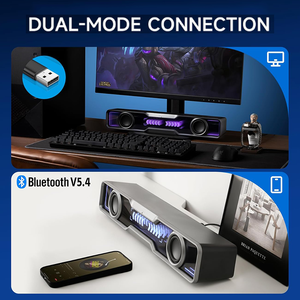 Diseño de espejo profesional de alta calidad con un cable USB Audio BT barra de sonido luz LED para computadora de juegos de escritorio - Product Image 4