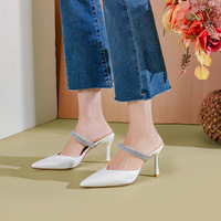 Escarpins à talon aiguille et bout pointu, style tendance, en PU uni, décorés de strass, tailles 31-44, pour l'été