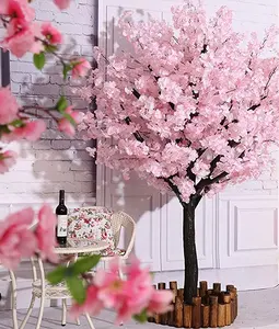 ดอกซากุระบานสีชมพูสำหรับตกแต่งงานแต่งงาน,ลำต้นพลาสติกปลอมทำด้วยมือขนาดใหญ่ลายดอกไม้ผ้าไหม