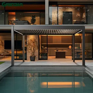 现代设计游泳池电动凉棚屋顶，带侧遮阳帘电动铝制凉棚室外