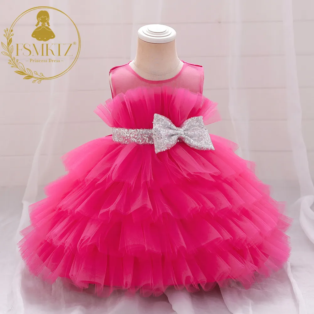 Flower Pink Holy Communion Kinder party Geburtstags kleid für 2 Jahre Mädchen Baby