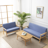 Canapé de salon en tissu de lin PU en bois massif Design simple Double trois places pour bureau à domicile de petite taille