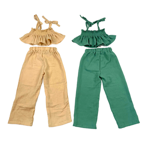 Ensemble de vêtements pour bébé fille d'été en lin mélangé à nouer personnalisé pour petite fille, <span class=keywords><strong>short</strong></span> décontracté de marque, pantalon et <span class=keywords><strong>short</strong></span> pour bébé - Product Image 5
