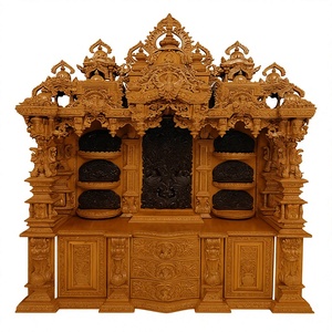 Hand Carved Big Size Swaminarayan Temple For <b>Home</b> Brown Polish Mandir with Five Domes Traditional Indian Teak Wood Temple USA - Product Image 1