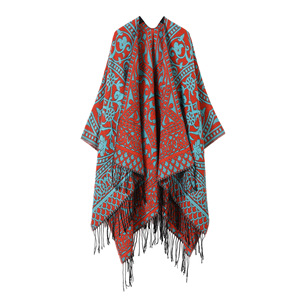 Chal de Mujer Vintage con Estampado Floral Jacquard, Abierto por Delante, de Imitación de Cachemira, con Borlas, Tipo Poncho, Étnico, con Flecos, para Viaje, Manta Envolvente - Product Image 6