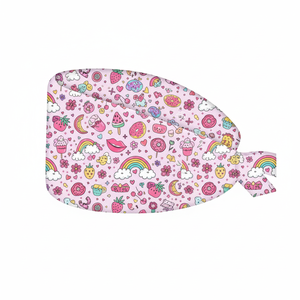 Nurse Caps for Women Nursing Caps with Button Adjustable Elastic Scrub <b>Hats</b> Cute Colors Doodle Food, Flowers Pattern Caps - Product Image 1