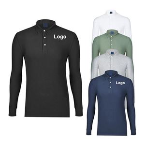 High Quality Shirts 100% <b>Polyester</b> Shirt Autumn Pullover Custom Embroidery Logo Long Sleeve Polo <b>Tshirt</b> for Men - Product Image 1