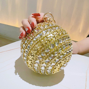 Womens Artificial Pearl Evening Bag Round Ball Shape <b>Clutch</b> Purse Party <b>Wedding</b> Handbag with Rhinestone Ring Handle - Product Image 2