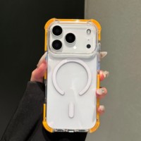 Coque de téléphone magnétique transparente en acrylique anti-chute à quatre coins pour iPhone 18 Pro Max, avec bords colorés et airbag, compatible Apple 17 Pro/16 Plus