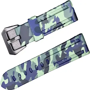 Camo Silicone Strap for PAM368 389 11 24mm Watch strap Sports Waterproof watch strap Replacement wristband