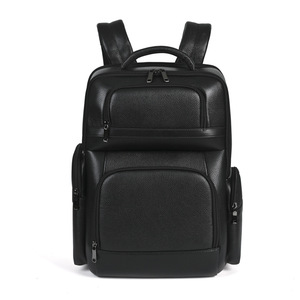 Men's Business <b>Backpack</b> Genuine Leather 16-Inch Laptop Bag Large Capacity Travel Bag Solid Color <b>Black</b> - Product Image 5