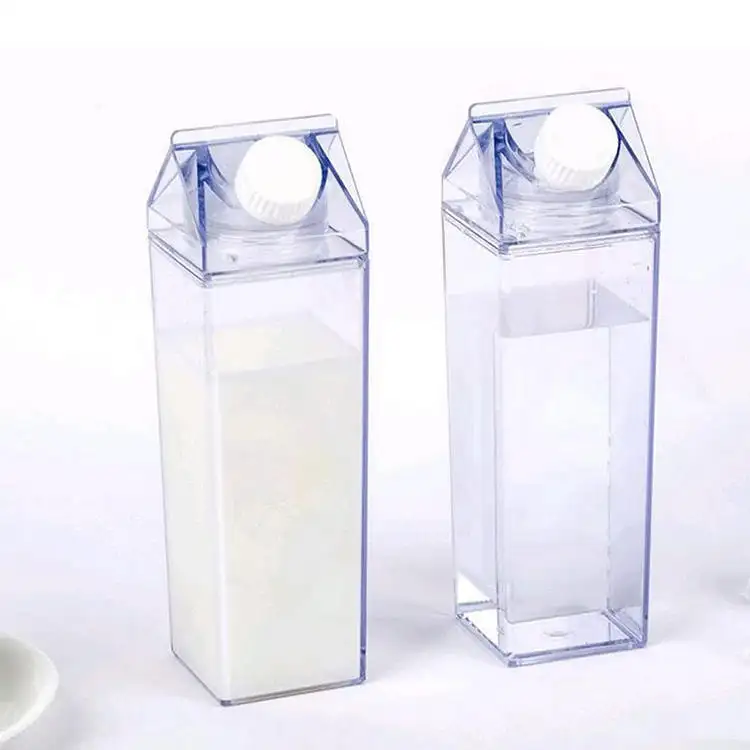 Estilo minimalista 500ml/1000ml reutilizável quadrado plástico leite copos eco-friendly suco leite estudante garrafa de água com tampa