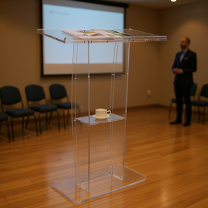 Podio de acrílico transparente de 47 pulgadas de ancho con superficie de lectura, atril de pie con estante de almacenamiento para presentaciones, uso escolar y de oficina. - Product Image 2