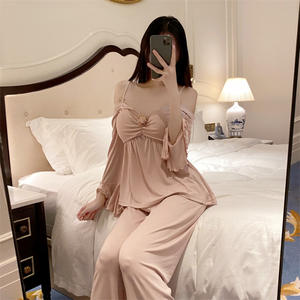 Sexy Long Sleeve Halter Neck and Padded <b>Suspender</b> Pajamas <b>Set</b> Hot Sell Smooth Sleeveless <b>3</b>-<b>piece</b> Bra <b>Set</b> - Product Image 2