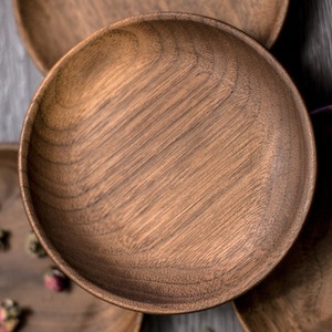 <b>Black</b> Walnut Wood Round <b>Plate</b> Solid Wood Shallow Dish For Tea Party Tableware - Product Image 1