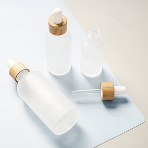 Flacon compte-gouttes en verre transparent givré 10ml 30ml 60ml 100ml avec bouchon en bambou pour huiles essentielles, gouttes pour les yeux, sérum de soin de la peau, écologique - Product Image 2