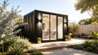 Salon de beauté modulaire préfabriqué et détachable en conteneur, bâtiment portable avec grande porte coulissante en verre pour studio de beauté en extérieur