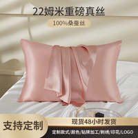 Taie d'oreiller 100% Soie de Mûrier Double Face 22 Momme en Tissu Brocart Couleur Unie avec Broderie Logo Largeur 43/44 pouces