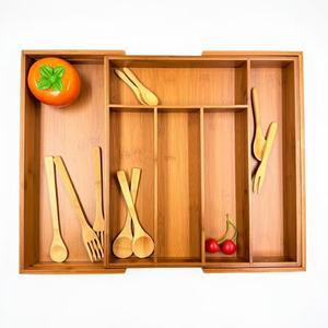 Bamboo Telescopic <b>Storage</b> <b>Box</b> Rectangular Countertop <b>Kitchen</b> Utensil Organizer Drawer Organizers - Product Image 2