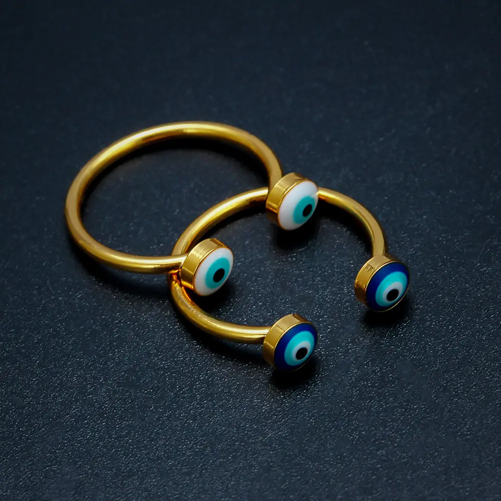 Fashion Adjustable 18K Gold Plated Copper Eyes Rings Jewelry Wholesale Open Ring Blue Evil Eye Ring for Women