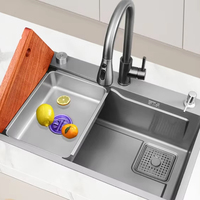 Wastafel Dapur Modern SUS304 Stainless Steel Single Bowl dengan Keran Waterfall Rainfall Multifungsi untuk Proyek Apartemen