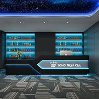 Bureau de réception carré de luxe en panneaux de bois avec éclairage LED, design moderne, logo personnalisé pour clubs et bars commerciaux