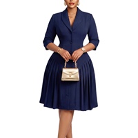 Robe midi pour femmes grandes tailles, manches trois quarts, boutonnage simple, jupe plissée, robe de bureau, robe de travail pour femmes africaines