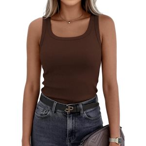 FOXA Women's Sleeveless Square Neck Ribbed Tank Top Fitted Basic <b>Cami</b> Shirt Casual Summer Wear - Product Image 6