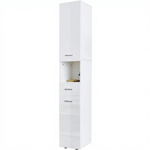 <strong>Tall</strong> Narrow <strong>White</strong> MDF Wooden Modern <strong>Bathroom</strong> Vanity <strong>Cabinet</strong> with Door 3 Shelves Eco-Friendly Metal Handles - Product Image 1