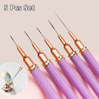 Lot de 5 pinceaux stylo pour nail art, pinceaux liner allongés pour dessin et traçage, stylo professionnel pour la peinture des ongles