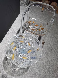 Chaise en résine d'art, feuilles séchées, acrylique transparent, mobilier de luxe, hall d'hôtel - Product Image 3