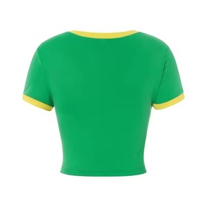 <span class=keywords><strong>T</strong></span>-<span class=keywords><strong>shirt</strong></span> court sexy personnalisé de haute qualité à <span class=keywords><strong>col</strong></span> en <span class=keywords><strong>V</strong></span>, <span class=keywords><strong>manches</strong></span> courtes contrastantes, coupe ajustée, style Ringer, pour <span class=keywords><strong>femme</strong></span>, uni - Product Image 4