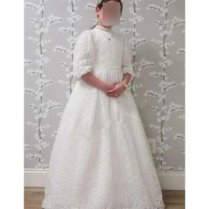 Vestidos de Niña de las Flores Color Marfil Personalizados para Bodas, Encaje Lechoso, Largos hasta el Suelo, Elegantes, para Fiestas de Cumpleaños Infantiles, Primera Comunión, <span class=keywords><strong>Banquetes</strong></span> - Product Image 2
