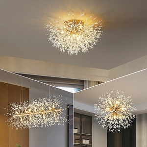 Lampadario a Sospensione Moderno in Cristallo a Forma <span class=keywords><strong>di</strong></span> Soffione, Illuminazione <span class=keywords><strong>di</strong></span> Lusso per Interni in Metallo Dorato e Cromato, Lampadario LED a Fiore per Ristoranti e Hotel - Product Image 6