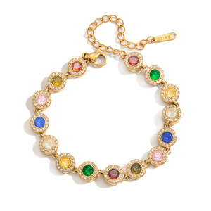Heart Shape Zircon <b>Bracelet</b> Gold Plated Multi Color <b>Gemstone</b> Women's Jewelry Gift Elegant Fashion Accessory - Product Image 5
