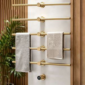 Sèche-serviettes électrique encastré 70 cm à 5 barres, en acier inoxydable 304, finition laiton brossé doré, pour salle <span class=keywords><strong>de</strong></span> bain - Product Image 1