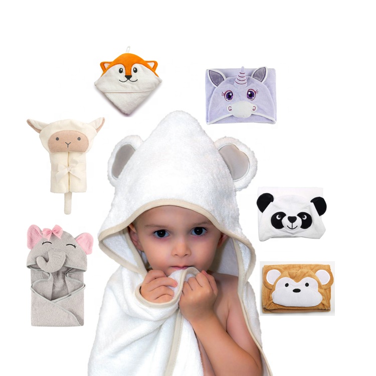 Luxury newborn Bamboo Organic thick Terry animal Bath Hooded Baby Towel and Washcloth Set