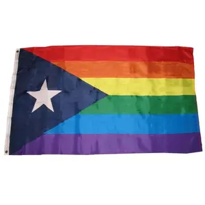 Pabrik Percetakan Khusus 100% Poliester 3X5 Bendera Pelangi Gay Pelangi Puerto Rico