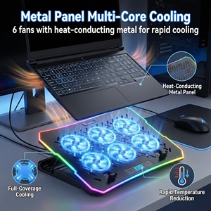 Refroidisseur d'ordinateur <span class=keywords><strong>portable</strong></span> Jetion 360x260x31mm à 6 ventilateurs, support pour téléphone <span class=keywords><strong>portable</strong></span> avec écran LCD, 10 lumières RGB, 4 niveaux de hauteur réglables, panneau métallique PJT-NCL2130 - Product Image 6